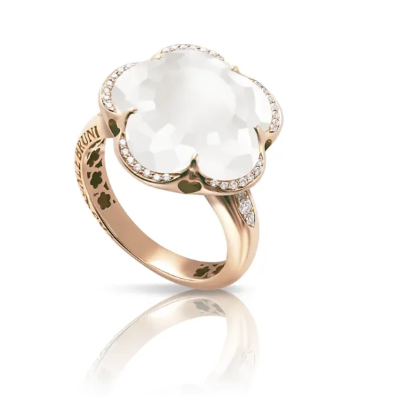 Pasquale Bruni 18K Rose Gold Bon Ton Ring with Milky Quartz and Diamonds