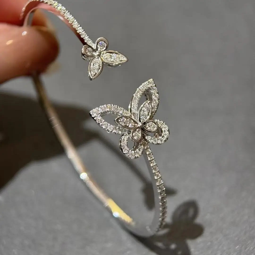 18K White Gold Graff Butterfly Silhouette Open Diamond Bangle dupe 18K White Gold Graff Butterfly Silhouette Open Diamond Bangle dupe