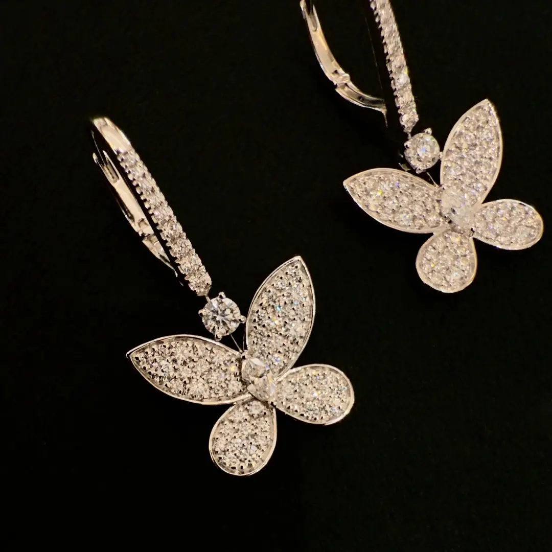 18K White Gold Graff Pavé Pavé Butterfly Diamond Drop Earrings dupe cheap 18K White Gold Graff Pavé Pavé Butterfly Diamond Drop Earrings dupe cheap