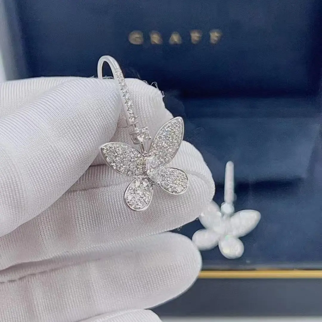 18K White Gold Graff Pavé Pavé Butterfly Diamond Drop Earrings dupe 18K White Gold Graff Pavé Pavé Butterfly Diamond Drop Earrings dupe